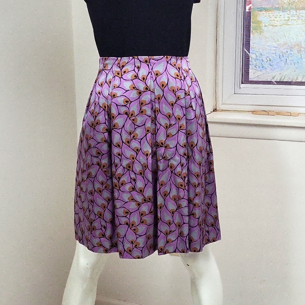 PURPLE SILK  RETRO MOD PRINT SKIRT